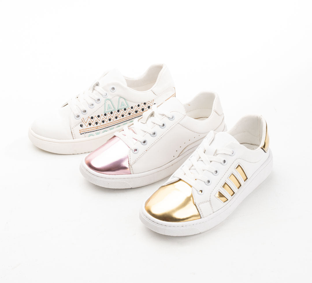 Women's Fashion Sneakers - Metallic & Embroidered Designs