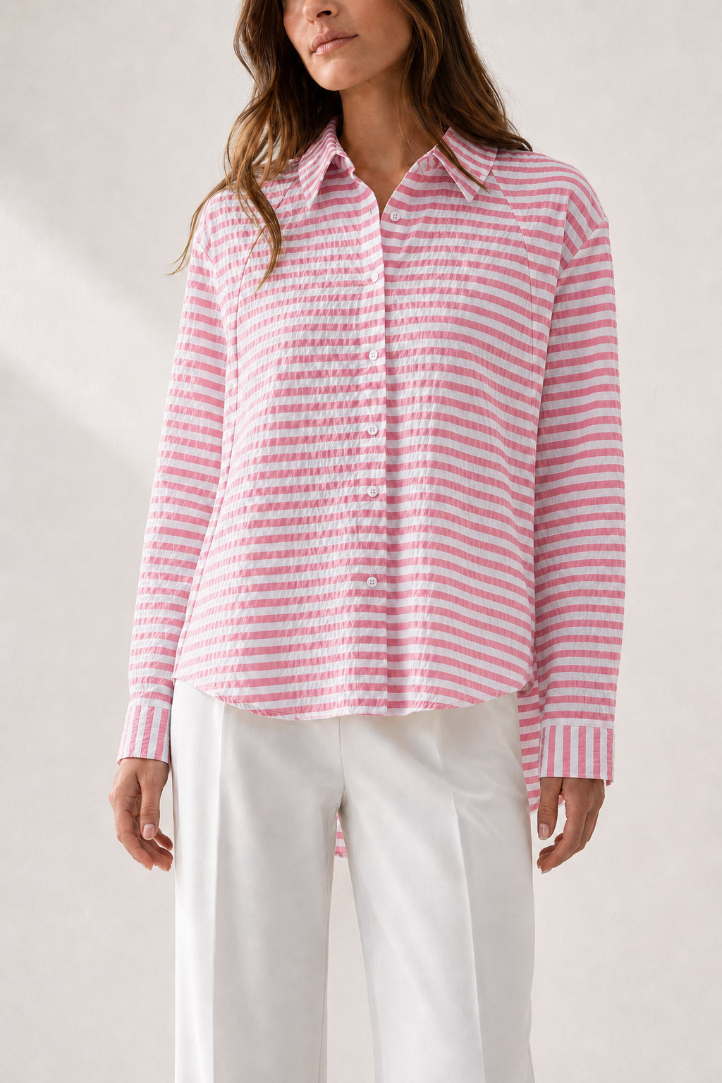 Striped Crinkle Oversized Blouse
