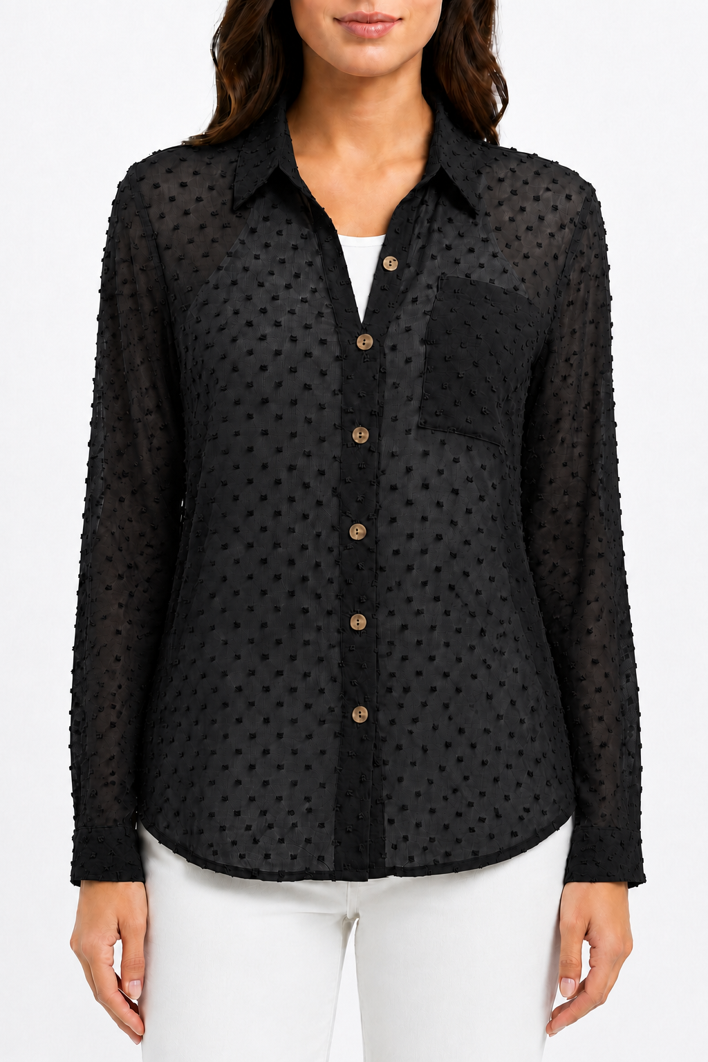 women comfort sheer casual shirt