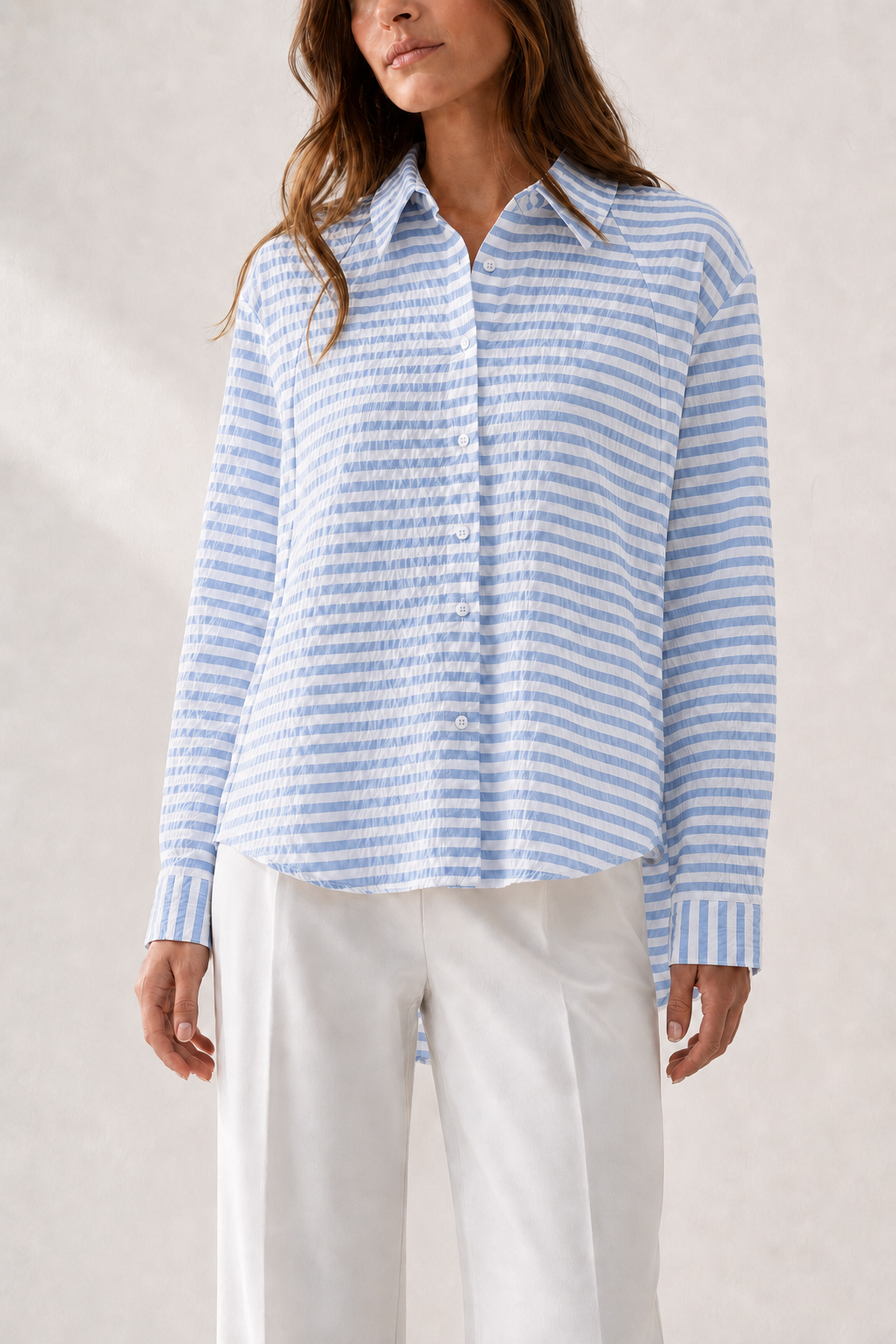 Striped Crinkle Oversized Blouse