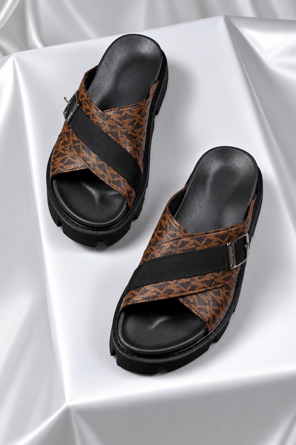 Cross Strap Leather Slippers
