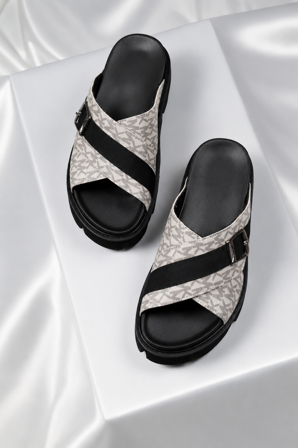 Cross Strap Leather Slippers