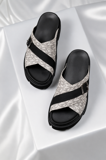 Cross Strap Leather Slippers