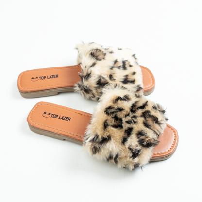 Leopard Luxe Fur Slides