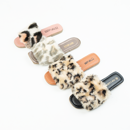 Leopard Luxe Fur Slides