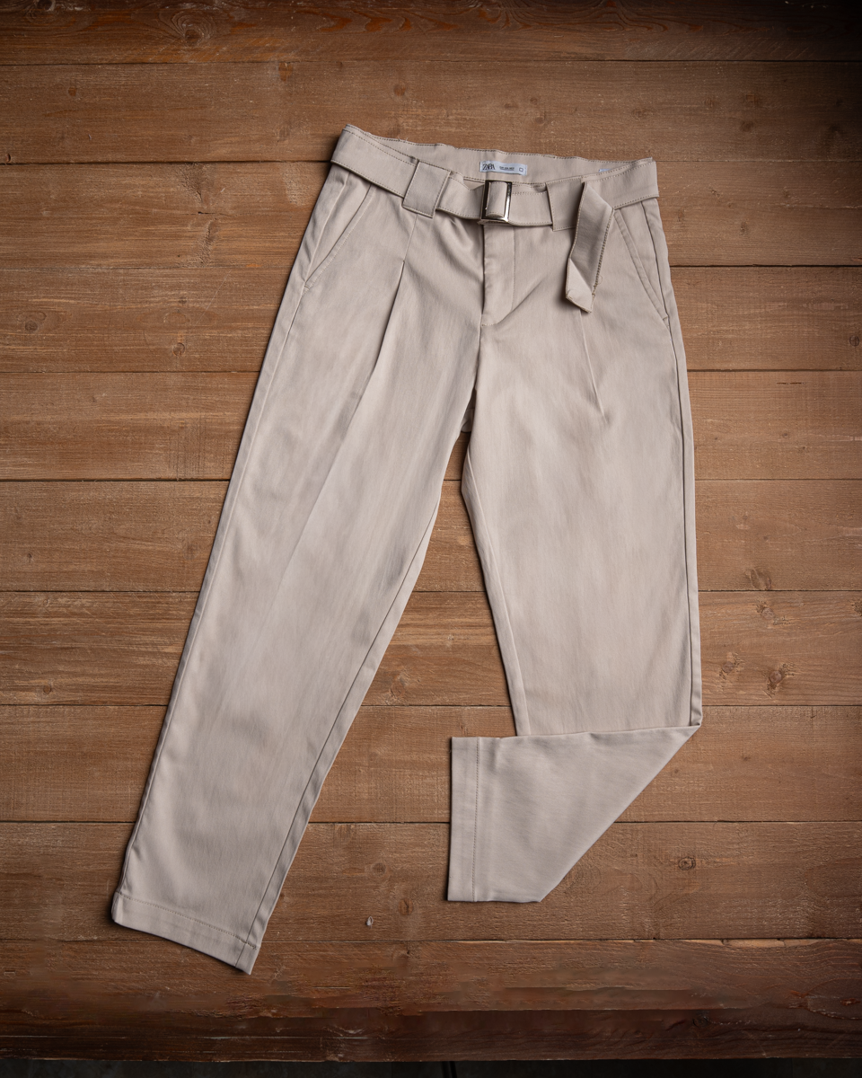 Men's Regular Fit Belted Gabardine Pants