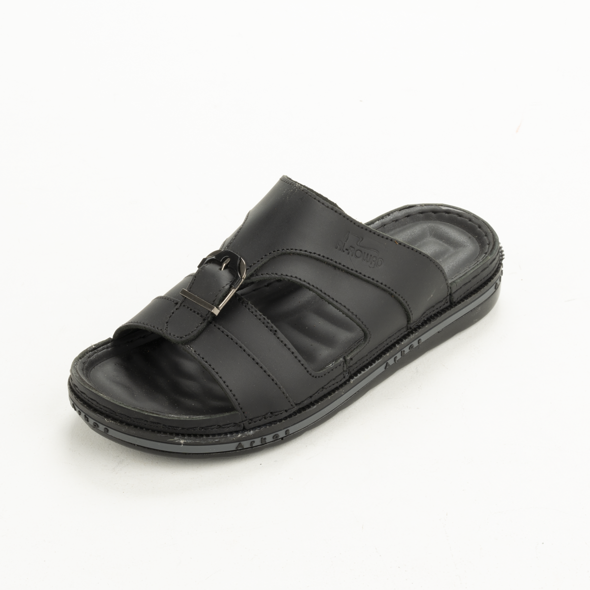 Men's Orthopedic Leather Slippers – Model 5001 with Metal Accent