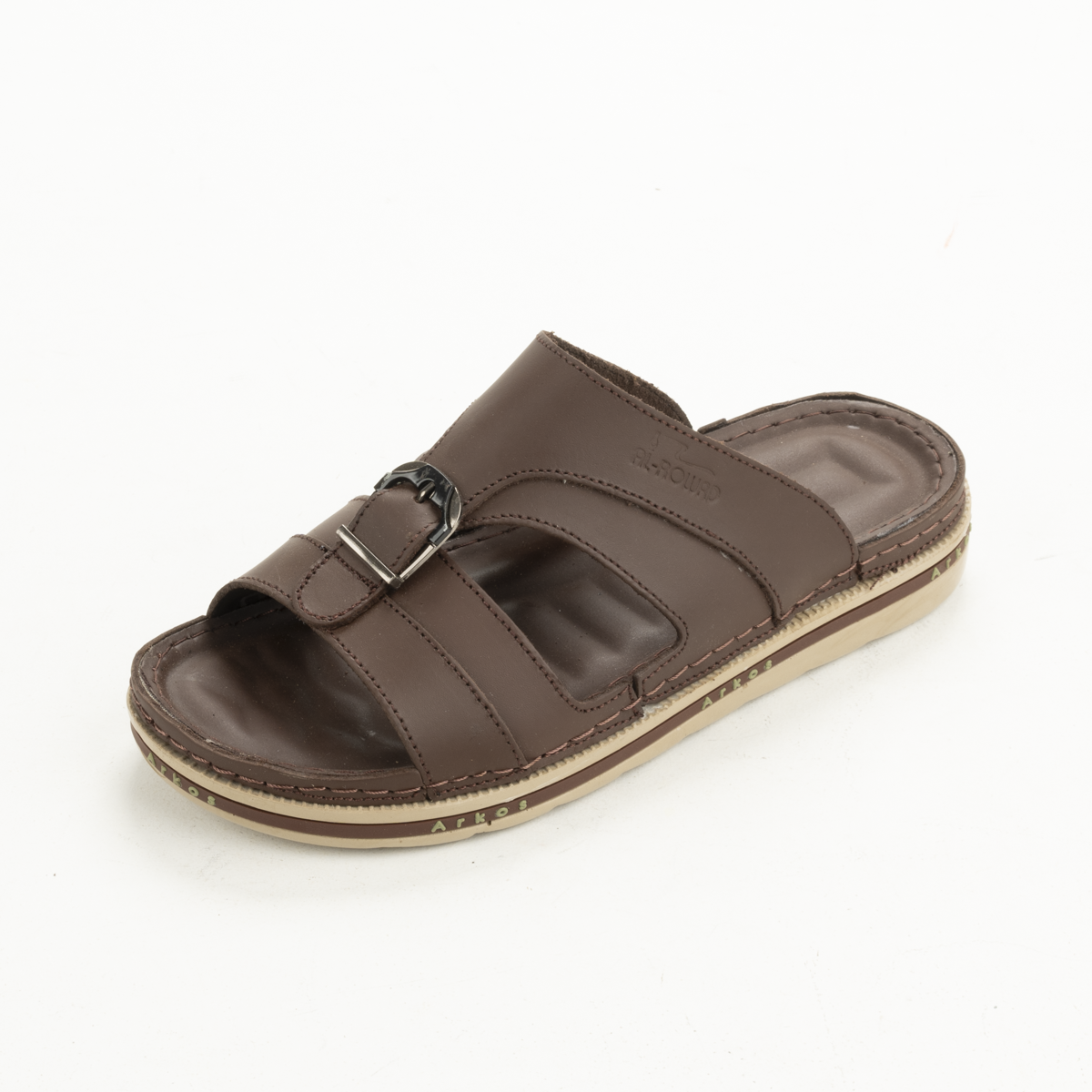 Men's Orthopedic Leather Slippers – Model 5001 with Metal Accent