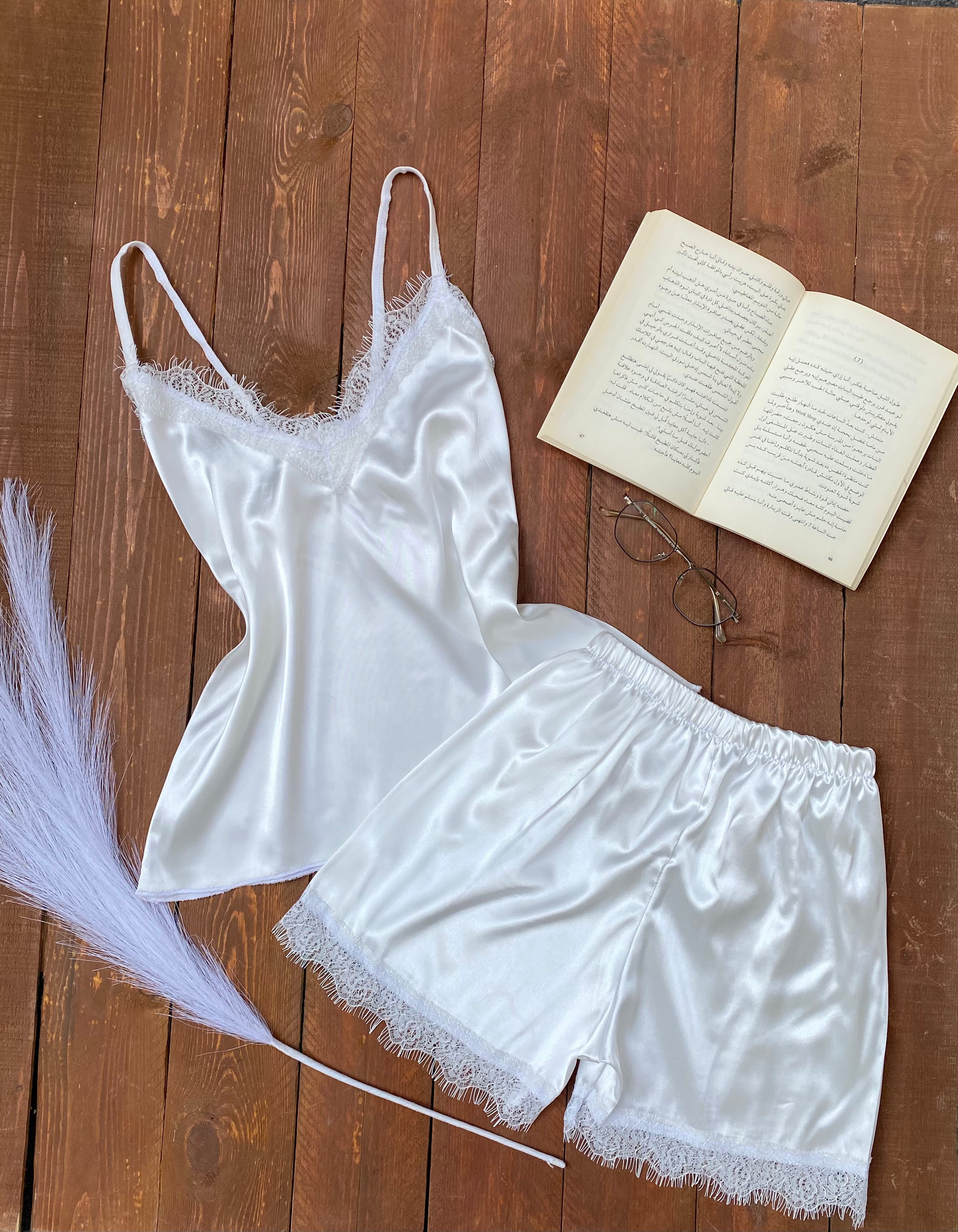 Luxury White Satin Pajama Set – Two-Piece