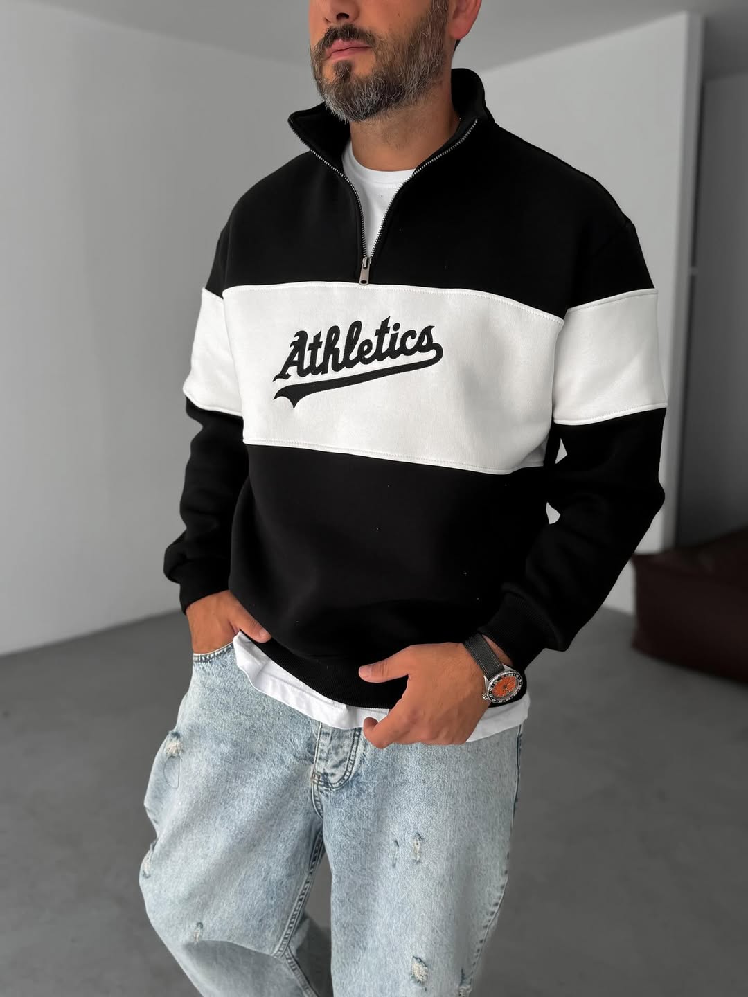 Athletics Half-Zip Sweatshirt 100% Pure Cotton
