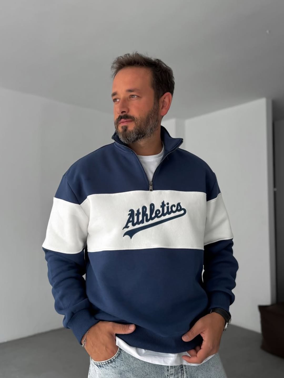 Athletics Half-Zip Sweatshirt 100% Pure Cotton