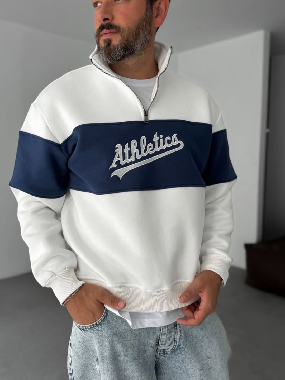 Athletics Half-Zip Sweatshirt 100% Pure Cotton