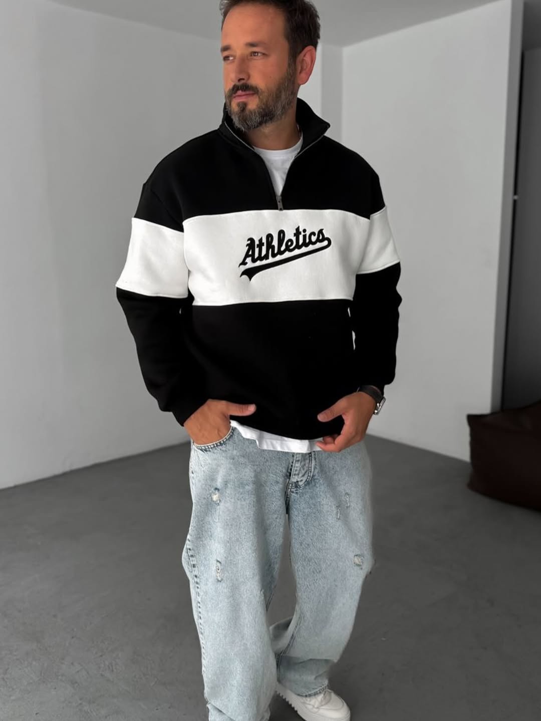 Athletics Half-Zip Sweatshirt 100% Pure Cotton