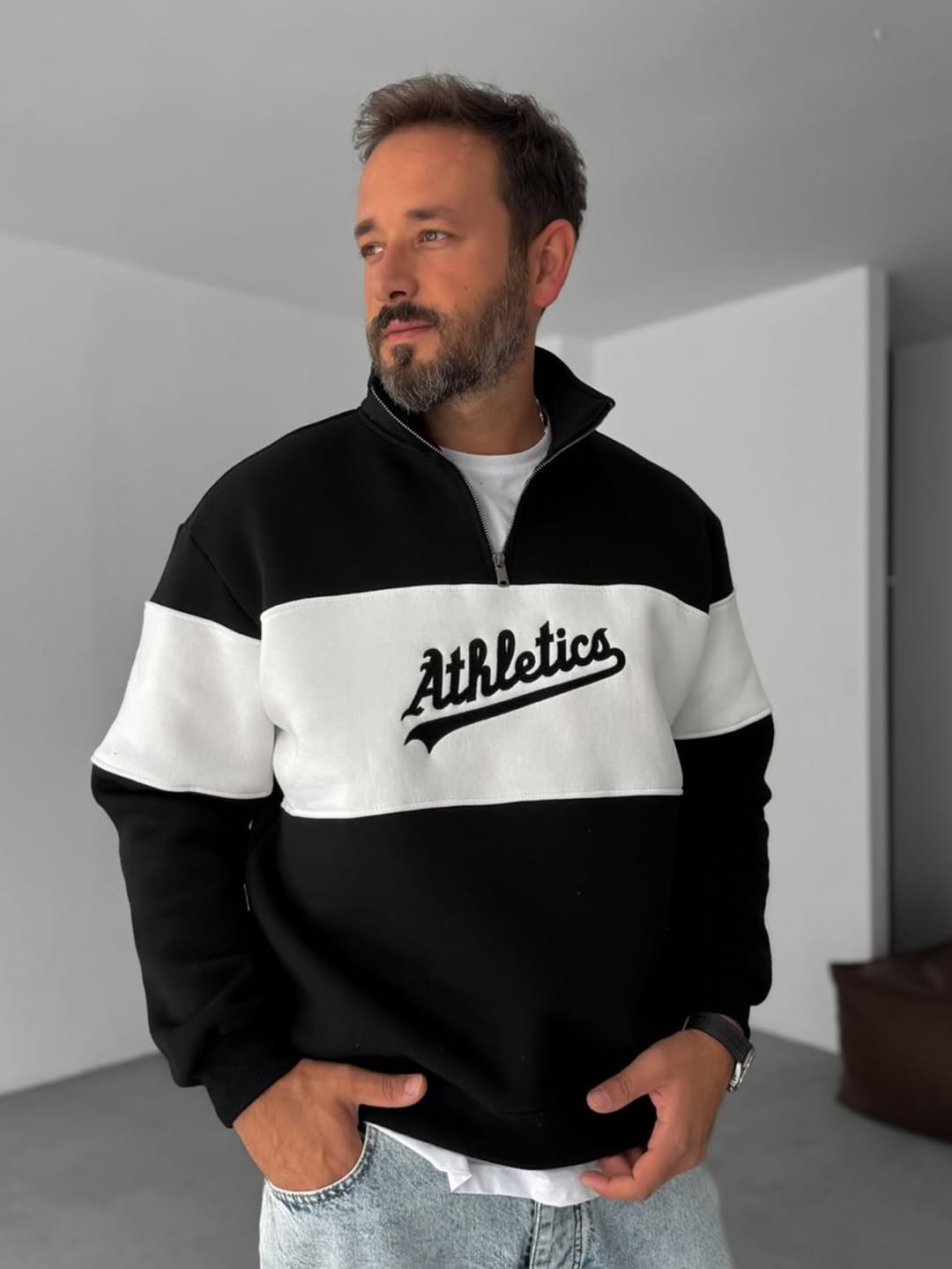 Athletics Half-Zip Sweatshirt 100% Pure Cotton