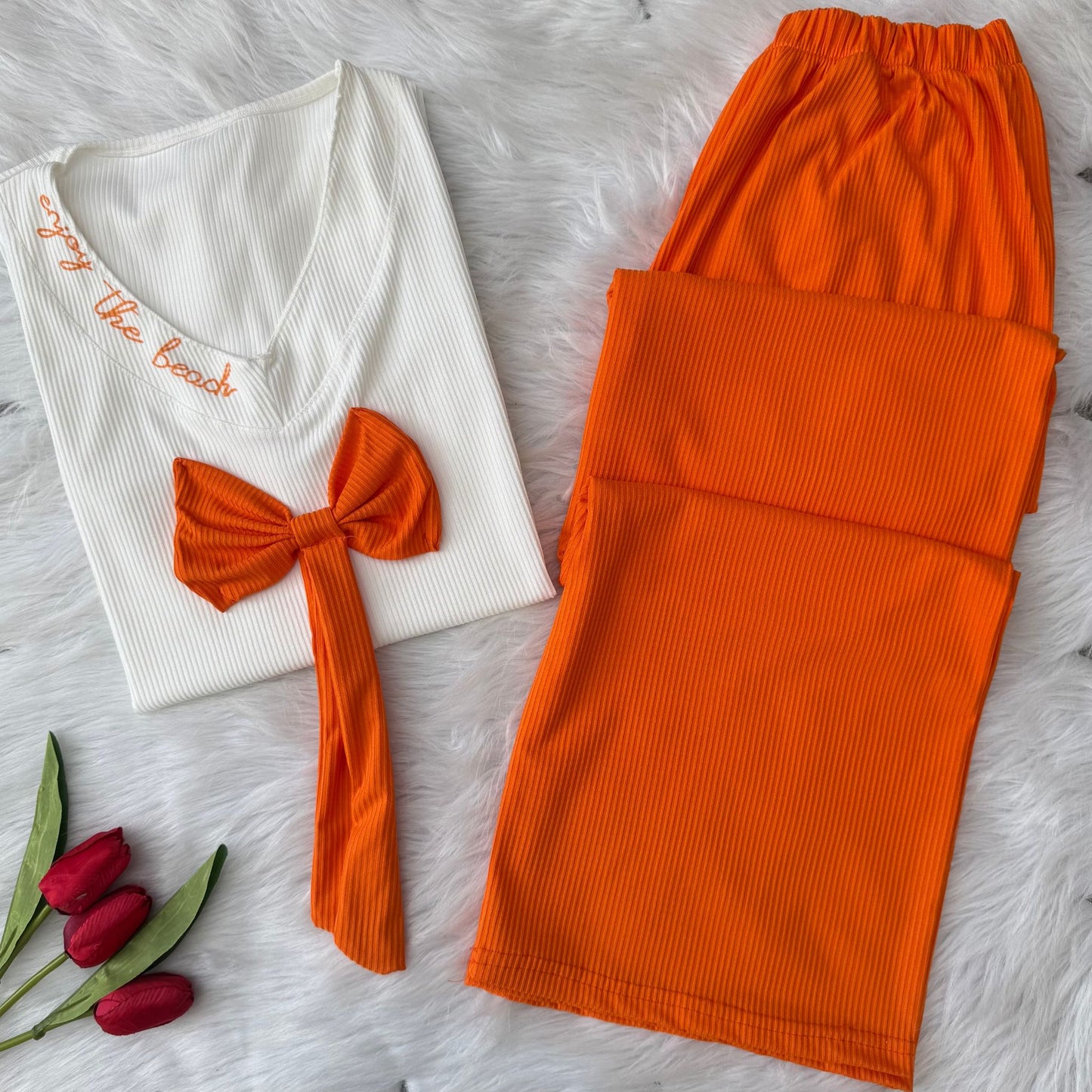 Ribbed Bow Pajama Set