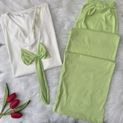 Ribbed Bow Pajama Set