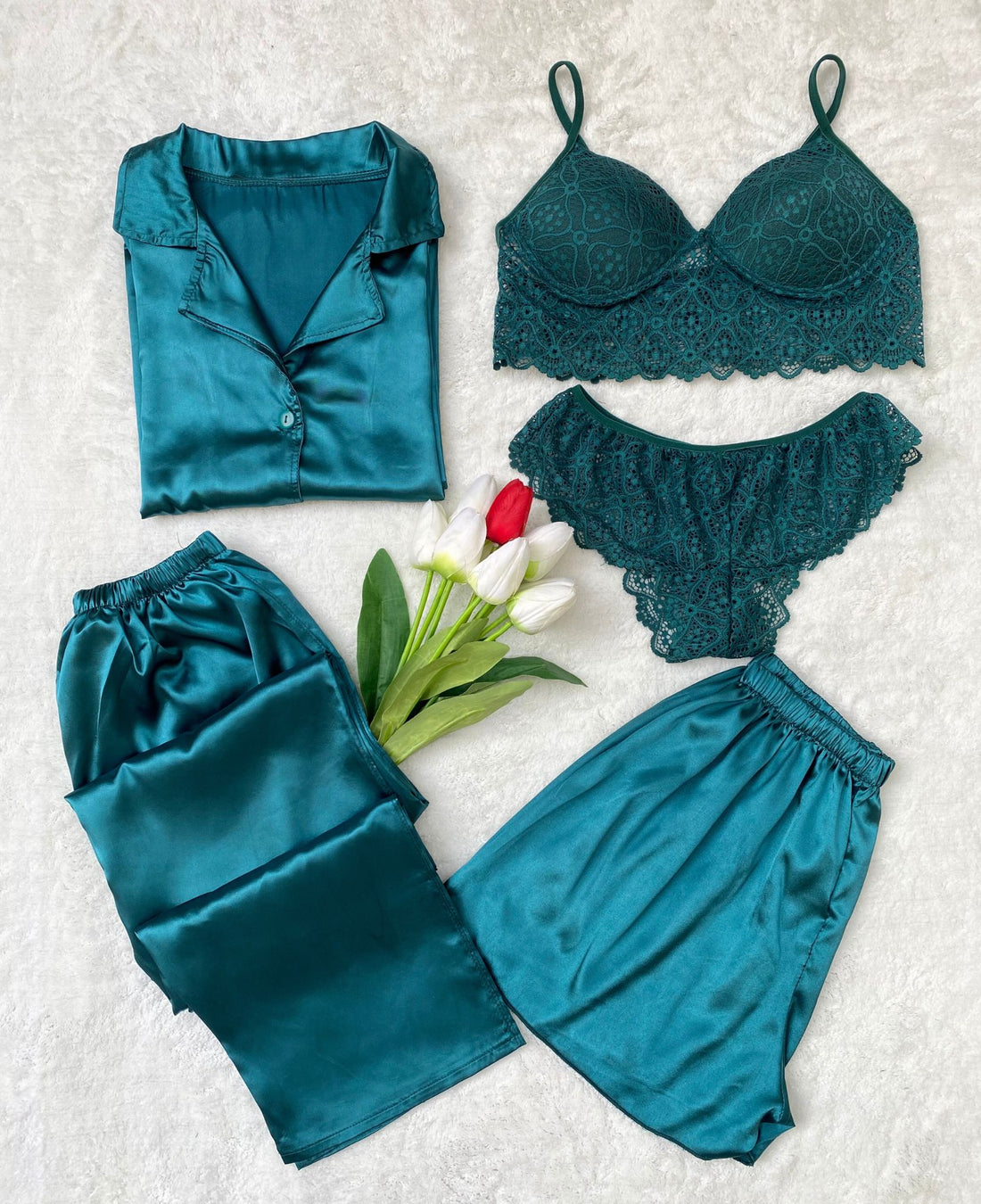 Satin 5-Piece Pajama Set