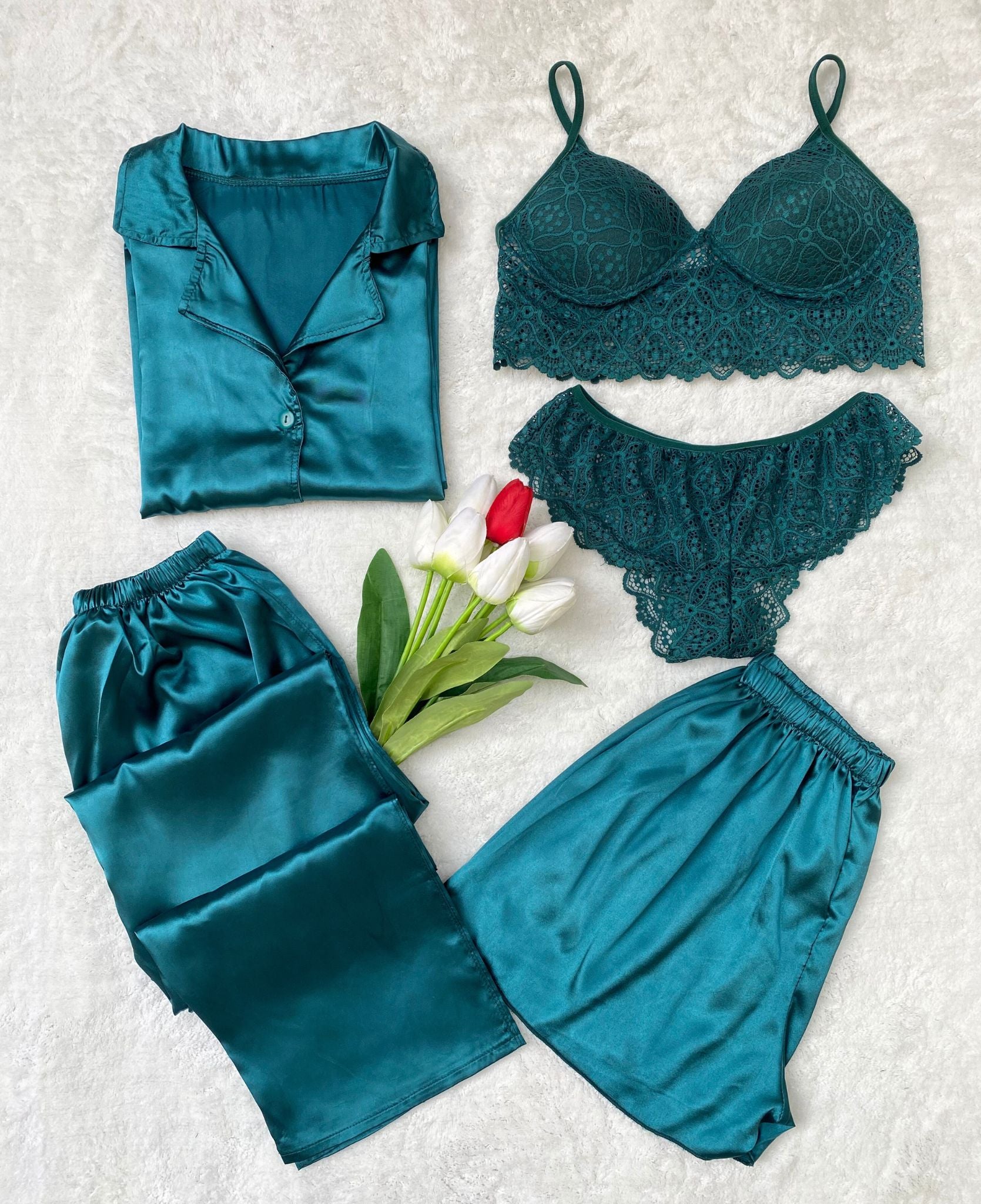 Satin 5-Piece Pajama Set
