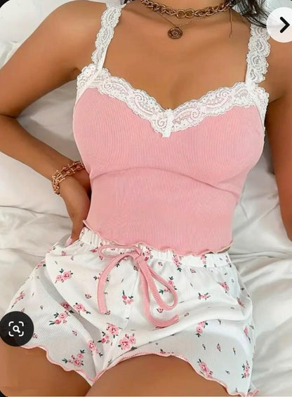 Floral Lace 3-Piece Pajama Set