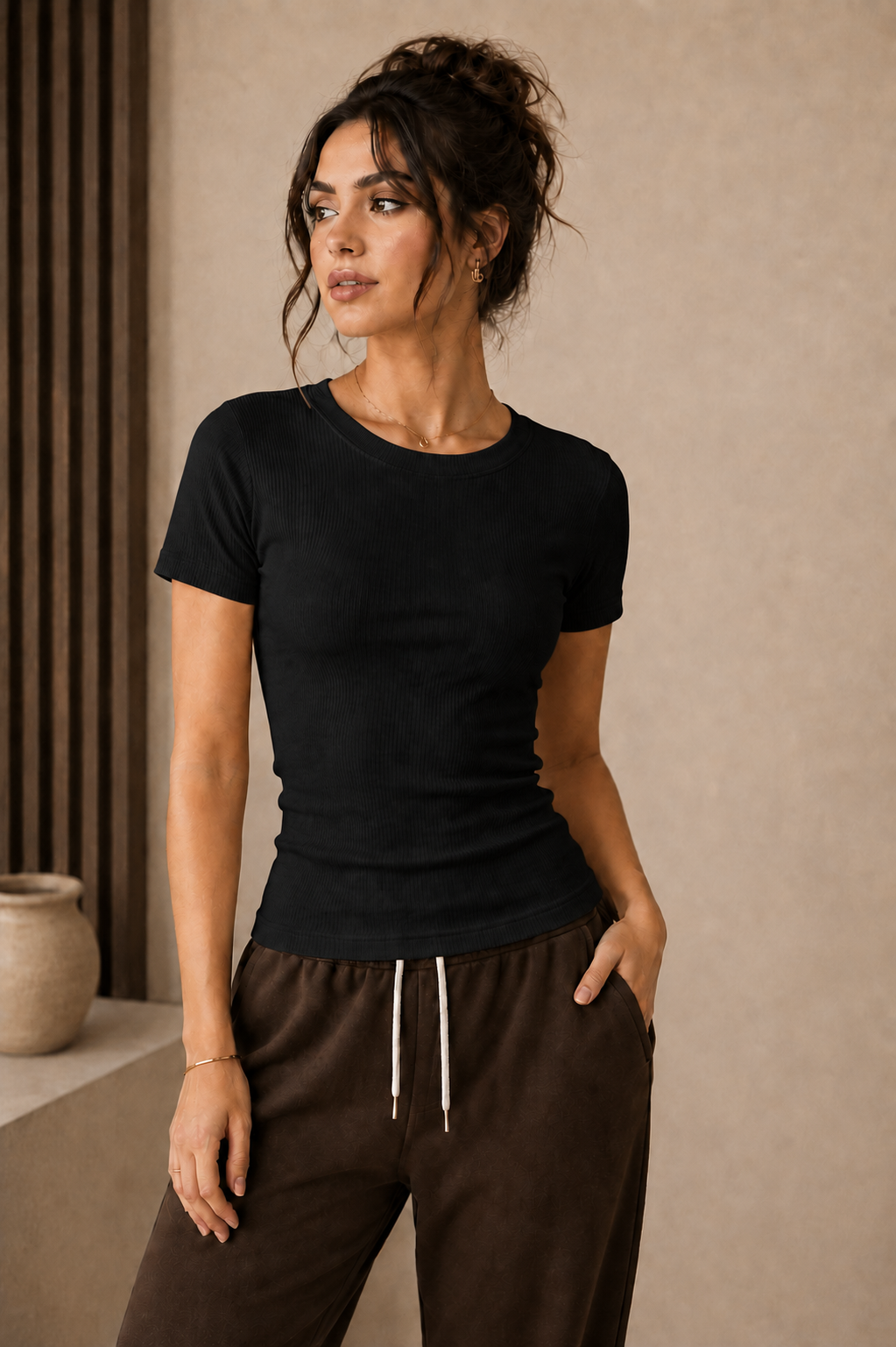 Women's Ribbed Derby Half-Sleeve Top
